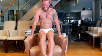 Straight Ripped Stud Performs Naked Jumping Jacks & Wanks his Throbbing Hard Erection & Cums!