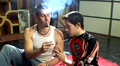 Smooth twink Jayden Taylor smokes while his ass gets drilled