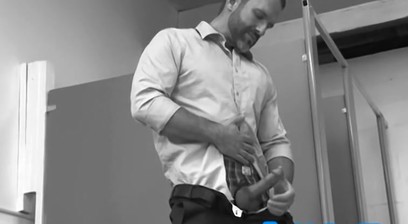 Dirk Caber isnt aware that he is spied on while masturbating