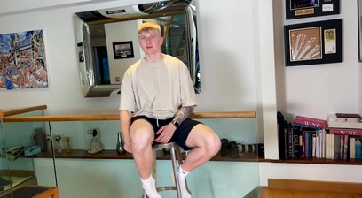 Straight Fit Blond Lad Dildos his Tight Hole & his Big Uncut Cock Shoots a Load of Cum!