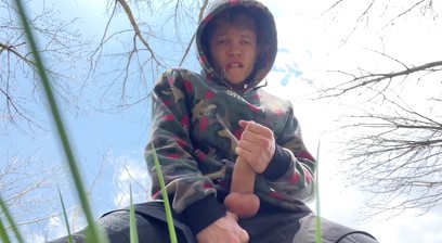 Sweet Boy Jerking his Big Dick (23cm) Outdoor / Huge Cumshot on Camera / College Boy / Monster Dick