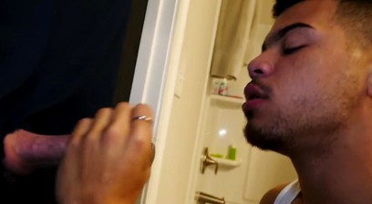 Gloryhole of Young Guy Takes a Load in his Ass in an Apartment Bareback