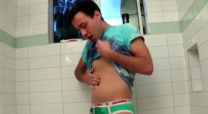 Blake Stone pisses on himself and cums after masturbating