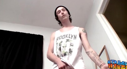 Straight thug Sean Johansen strips naked while jerking off