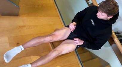 Young Straight Stud gets Wanked & Walks around with a Big Hard Uncut Erection & Cums Loads!