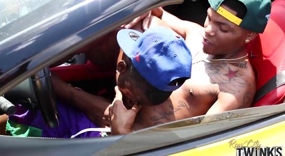 Two Twinks with Big Black Dicks Fuck and Suck and Buss
