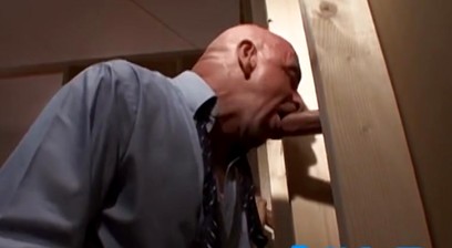 Hunky DILFs and hunks mutually suck dicks in gloryhole orgy