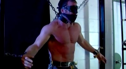Sexy stud Derek bound, blindfolded and flogged