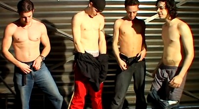 Garage Piss Orgy For Justin - Justin, Mike Roberts, Dobie & Jeremiah Johnson