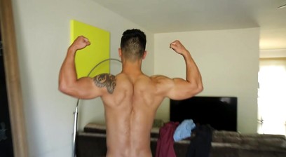 Buff Bodybuilder Mario Cortez Jerks His Uncut COCK