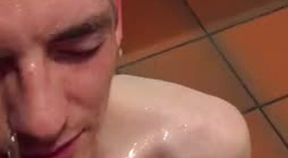Slutty twink loves drinking daddy's piss straight from the tap