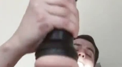 Smooth Horny Guy Takes a MASSIVE Dildo Deep in His Ass in a Submissive Bondage Outfit